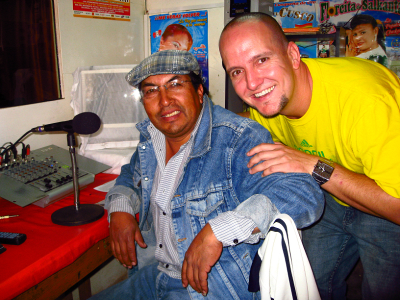 at the radio station in Peru